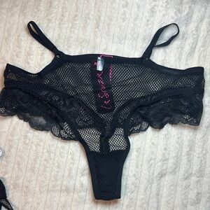 Black lace high waisted thong